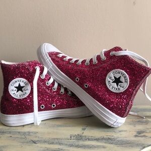 Converse Chuck Taylor High Top Sneakers Pink Glitter